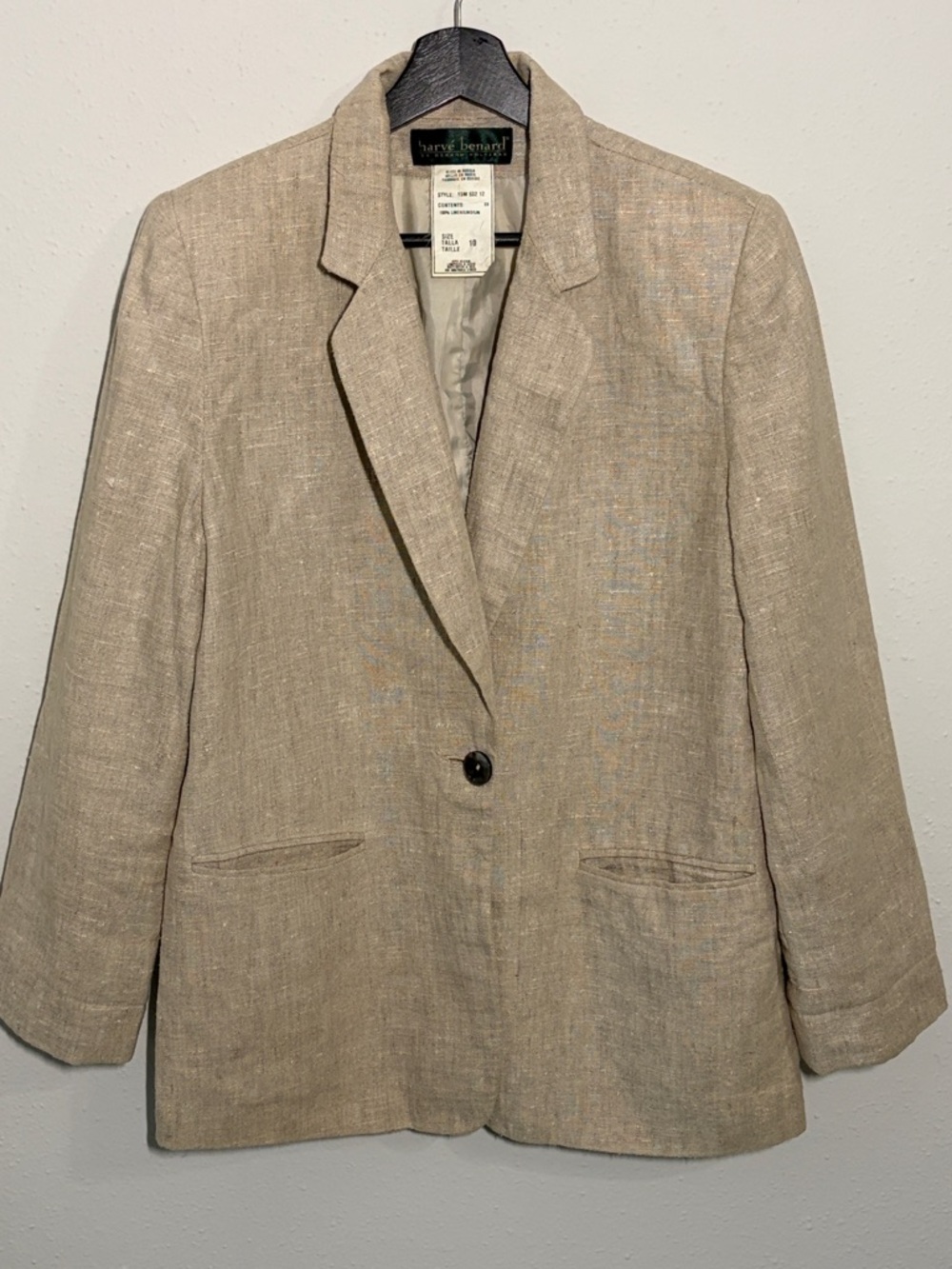 Harve Benard 100% Linen Blazer Womens Size 10 Beige Lightweight Jacket Classic
